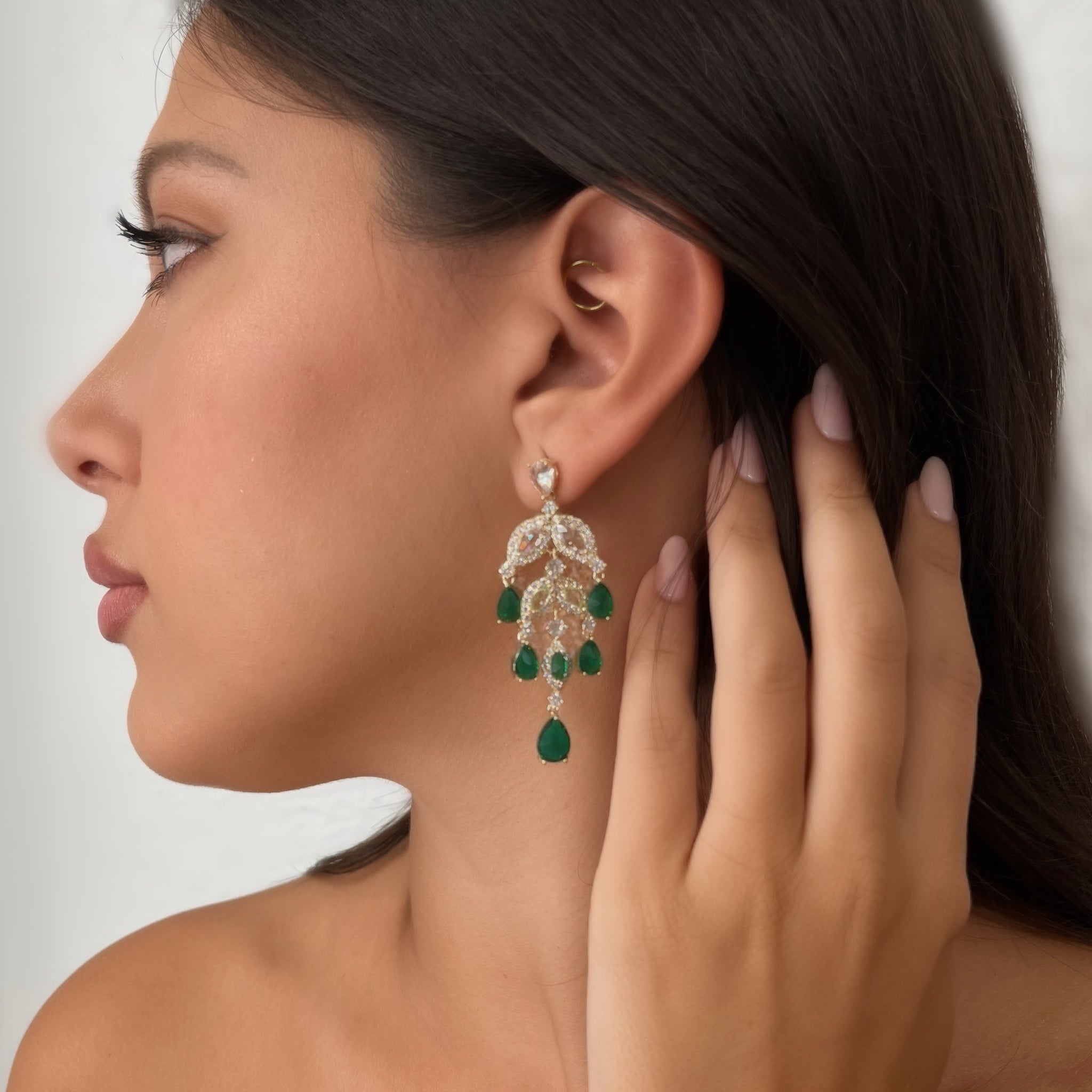 Pendientes Chandelier Blanco y Verde - Piedra de Toque