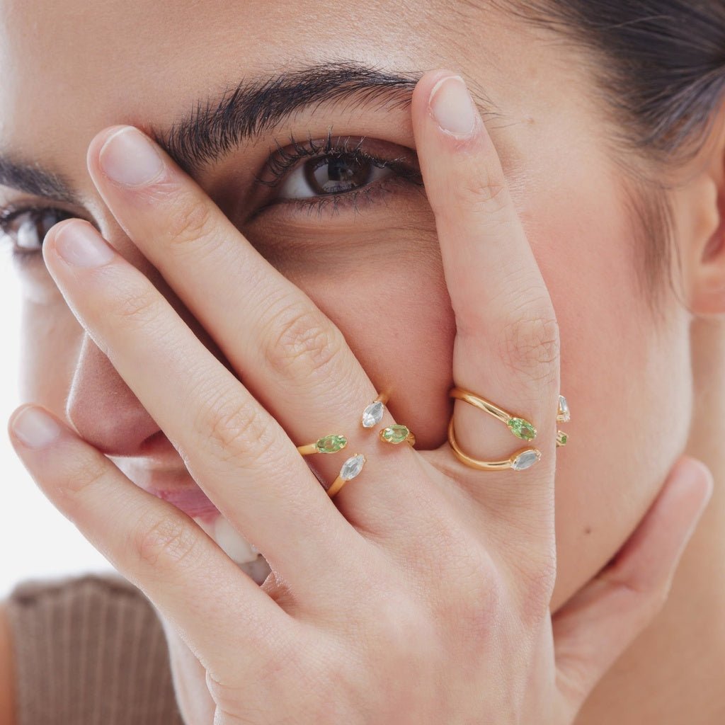 Anillo Cruzado Doble Gota Rosa - Piedra de Toque
