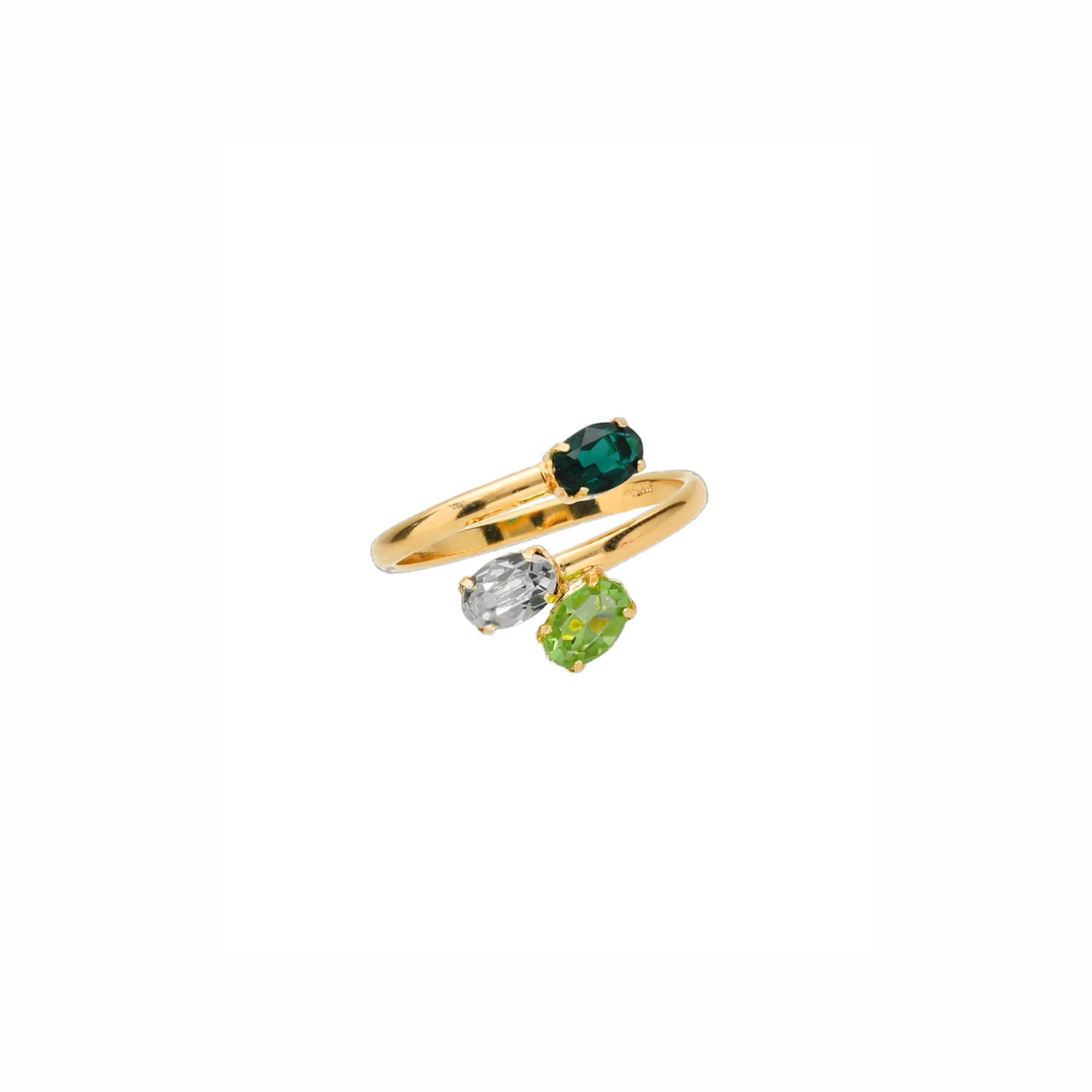 Anillo Triple Gota Verde y Cristal - Piedra de Toque