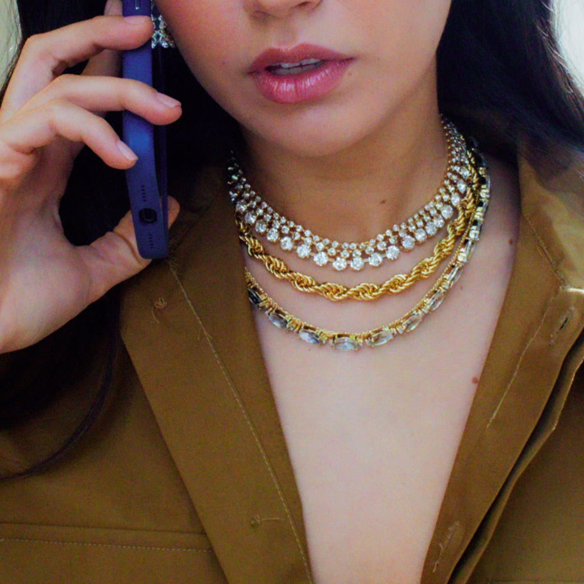 Choker Tres Hileras Dorado - Piedra de Toque