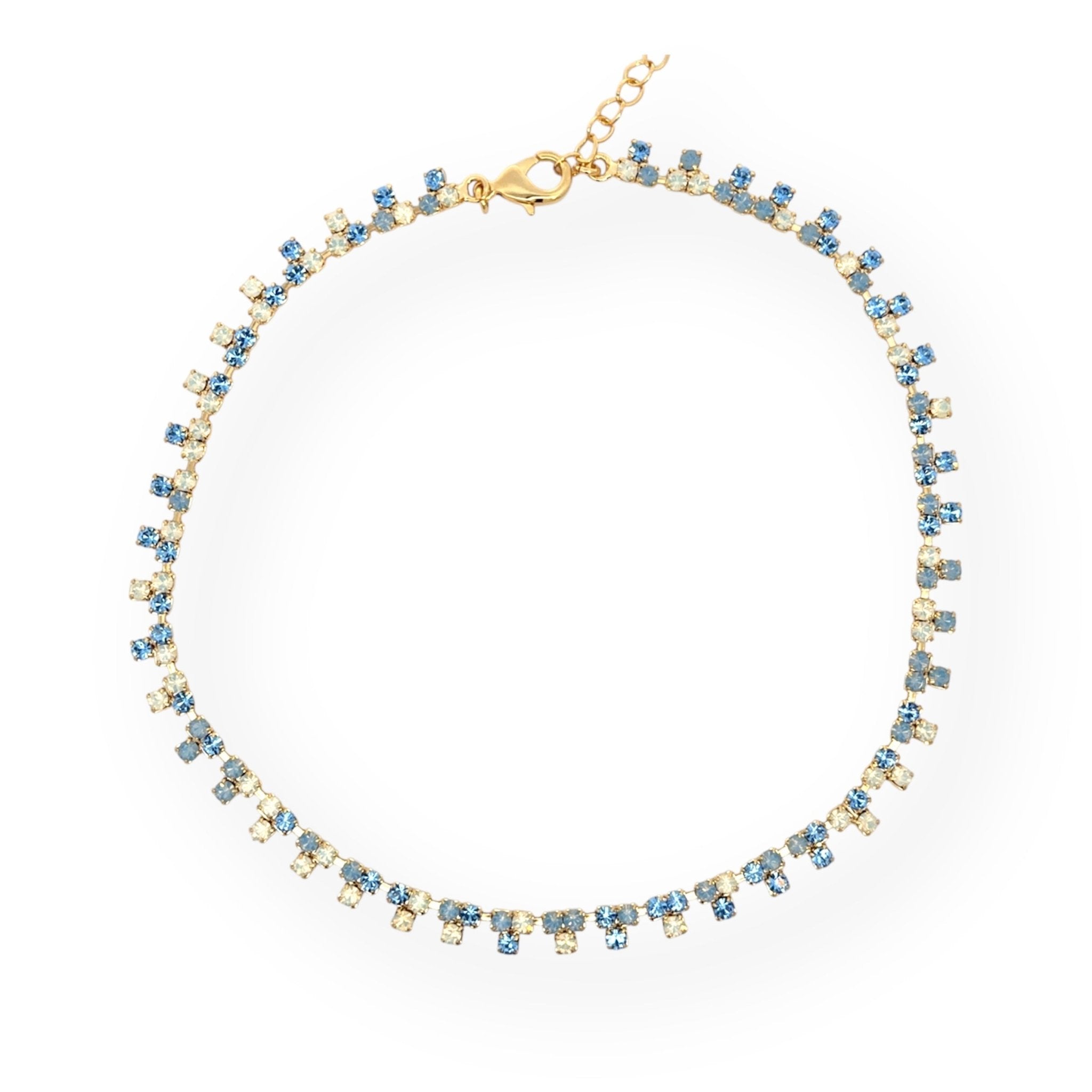 Collar Triángulos Zafiro Azul y Ópalo Blanco - Piedra de Toque