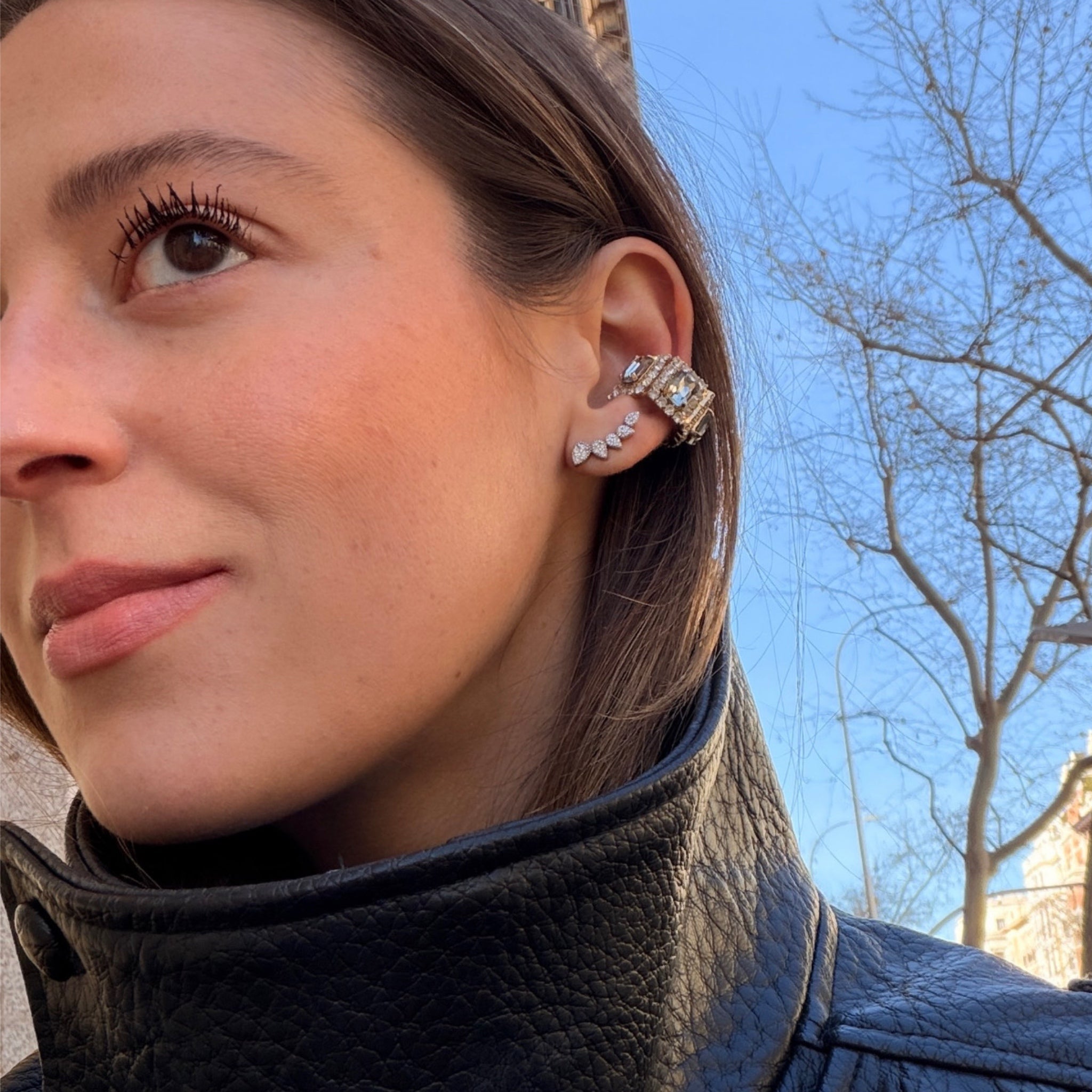 Ear Cuff Doble Cuadrados Champagne - Piedra de Toque