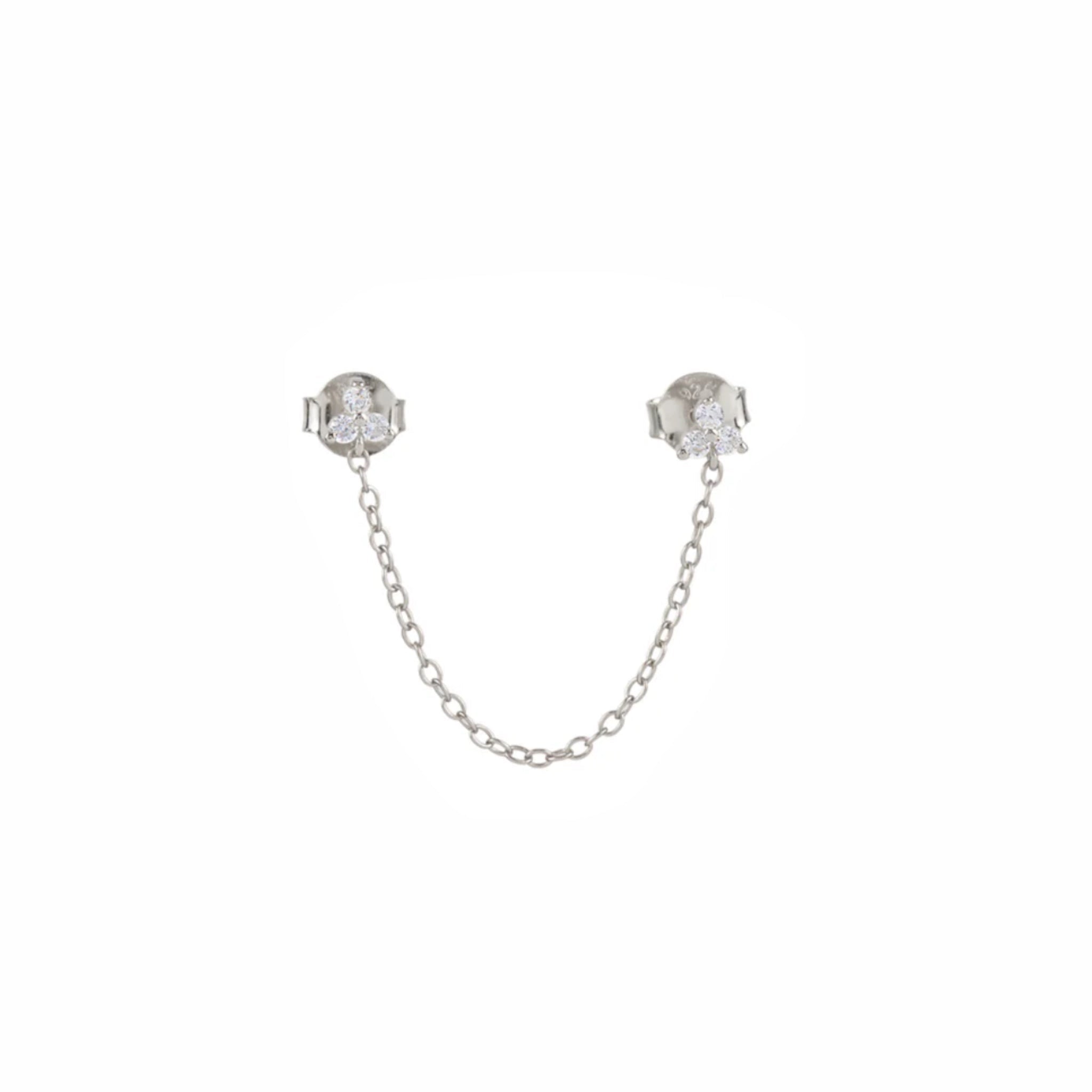 Pendiente Doble con Cadena y Florecita Plata - Piedra de Toque