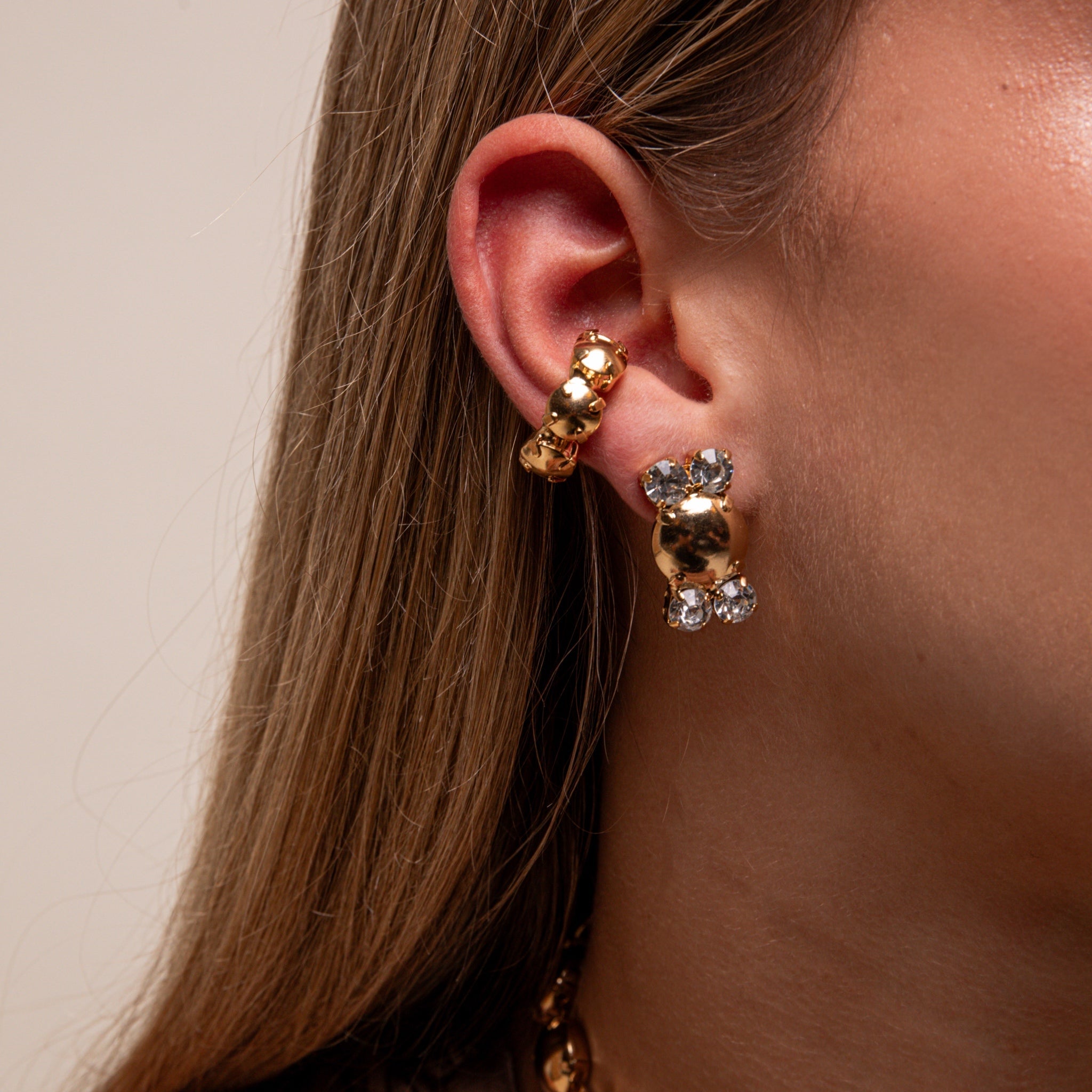 Pendientes Botón Mate y Cristales - Piedra de Toque