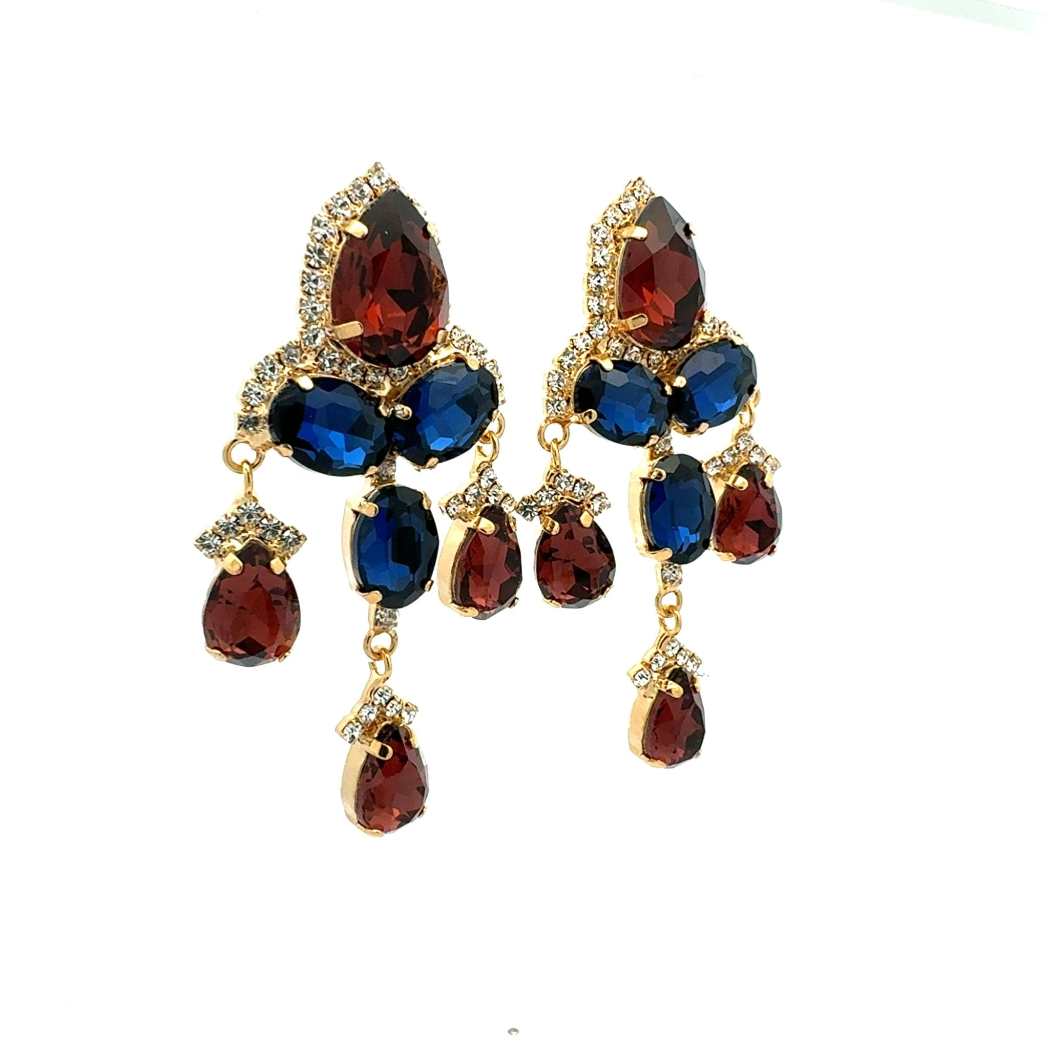 Pendientes Chandelier Zafiro y Burdeos - Piedra de Toque