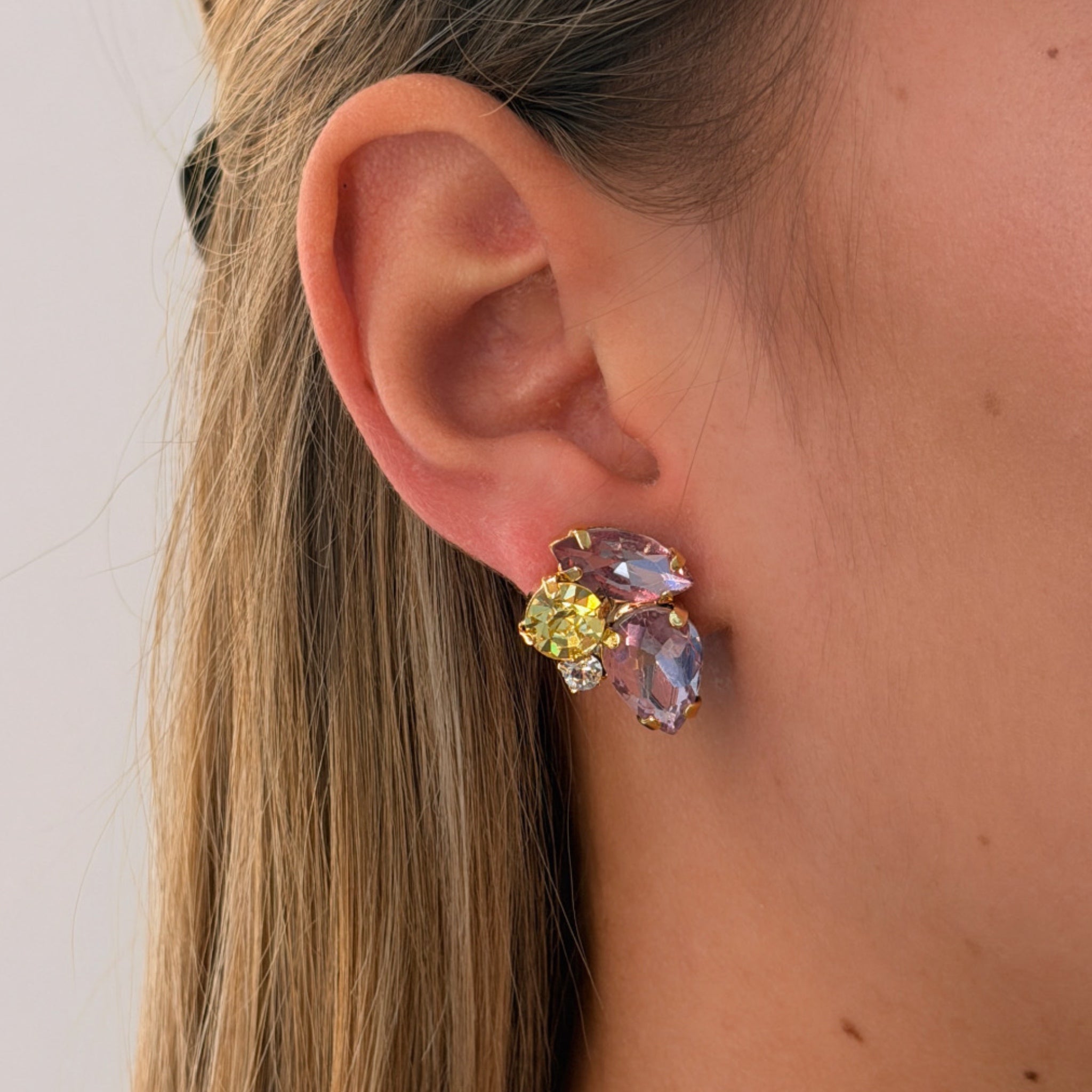 Pendientes Cristales Hoja Amatista y Jonquil - Piedra de Toque