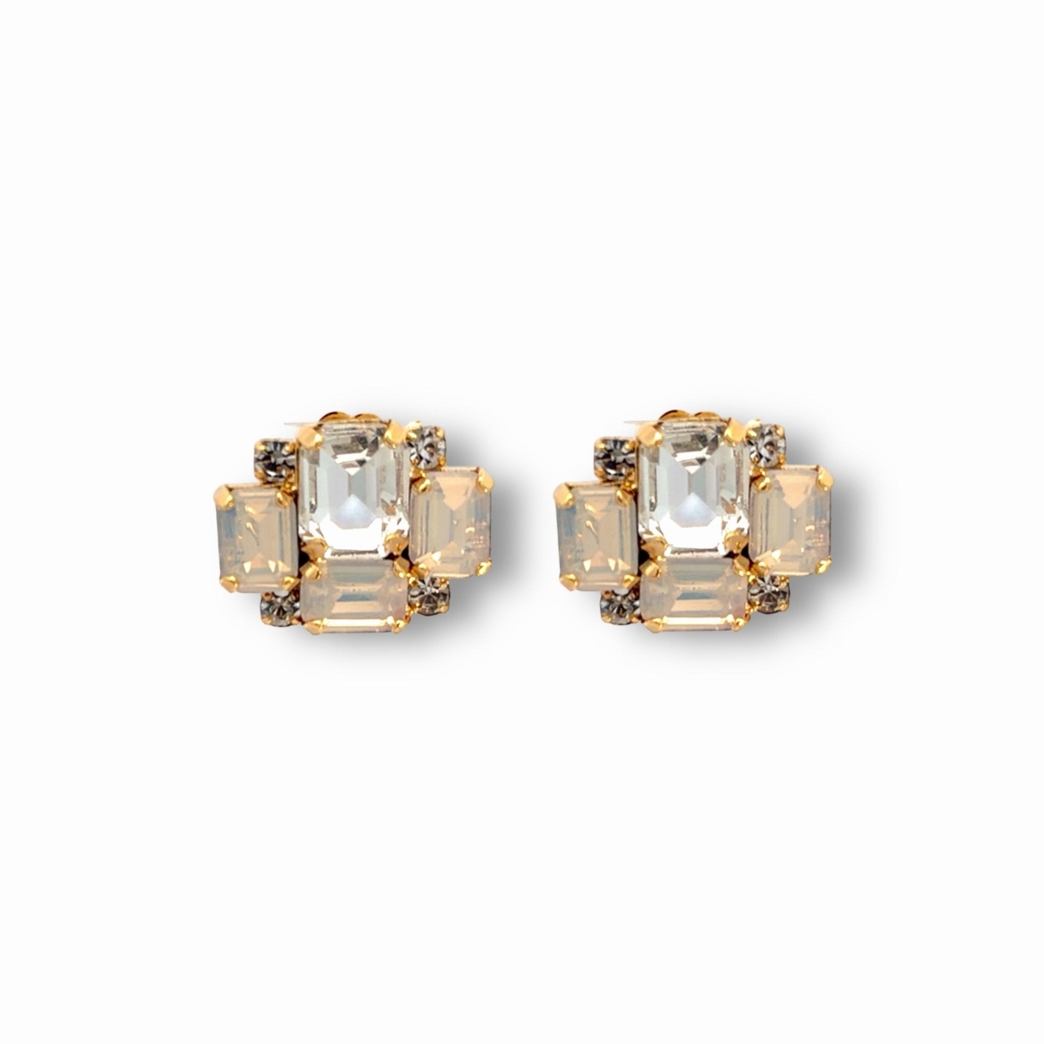Pendientes Cuadrados Ópalo Blanco y Cristal - Piedra de Toque