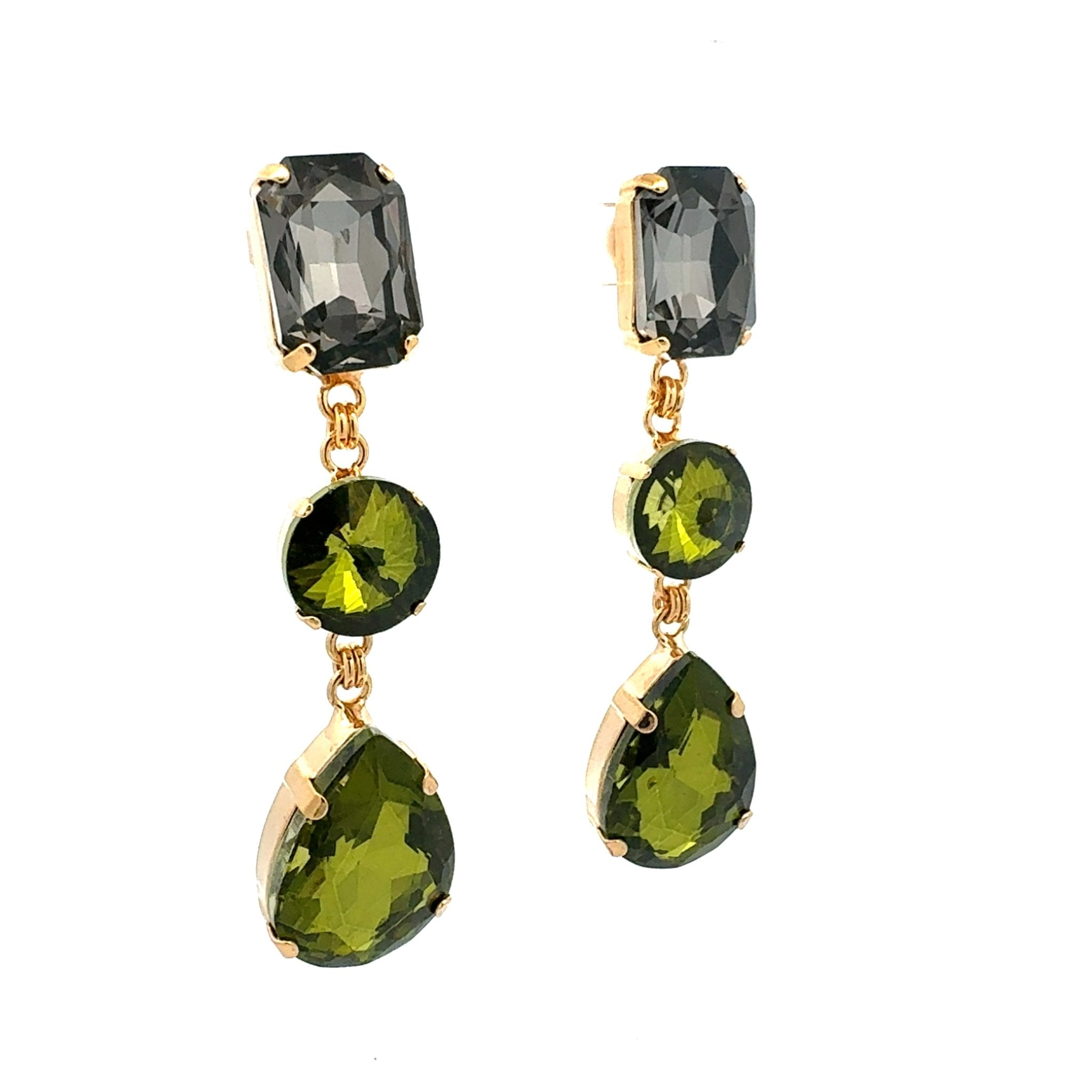 Pendientes Diamante Negro y Verde Oliva - Piedra de Toque