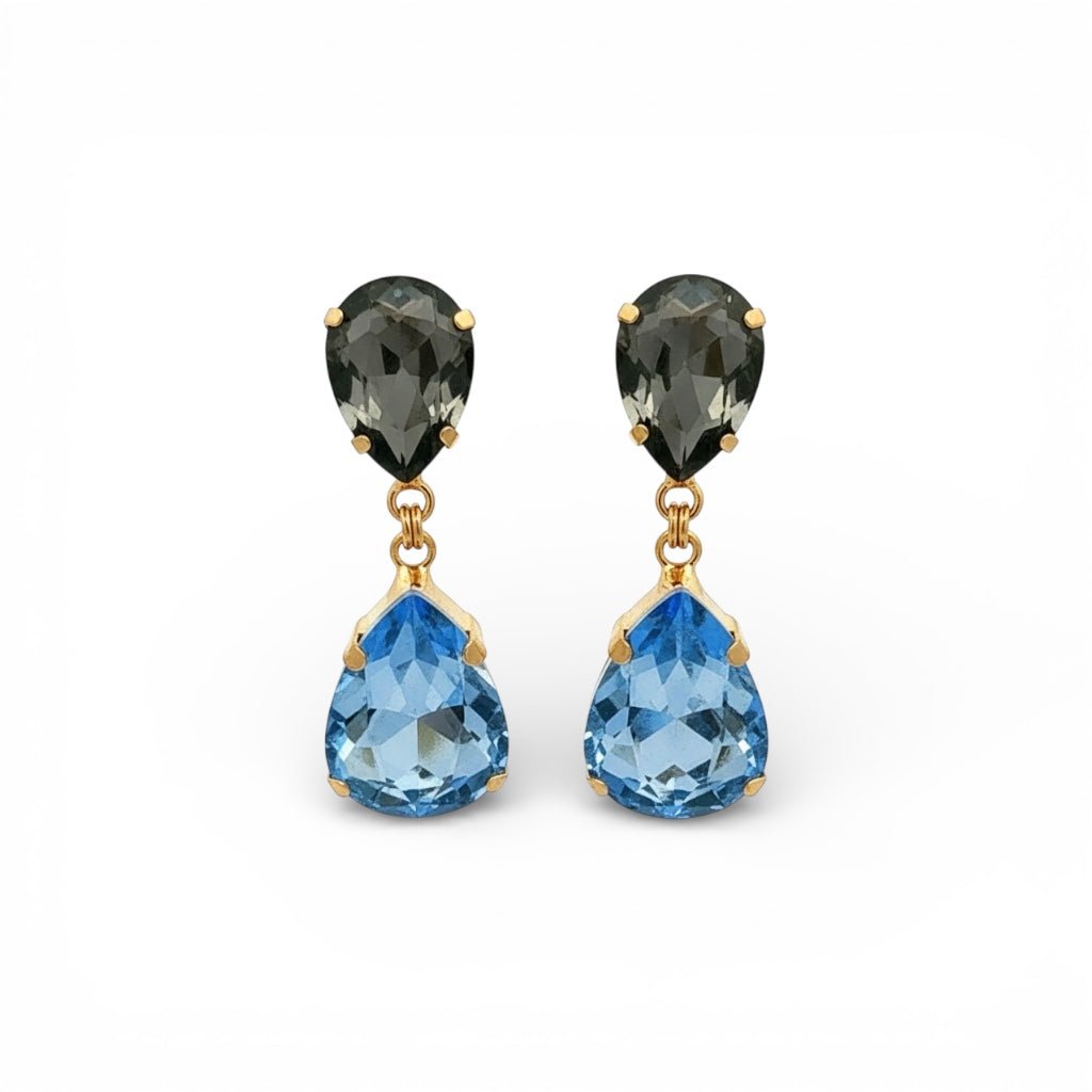 Pendientes Doble Gota Gris y Azul Claro - Piedra de Toque