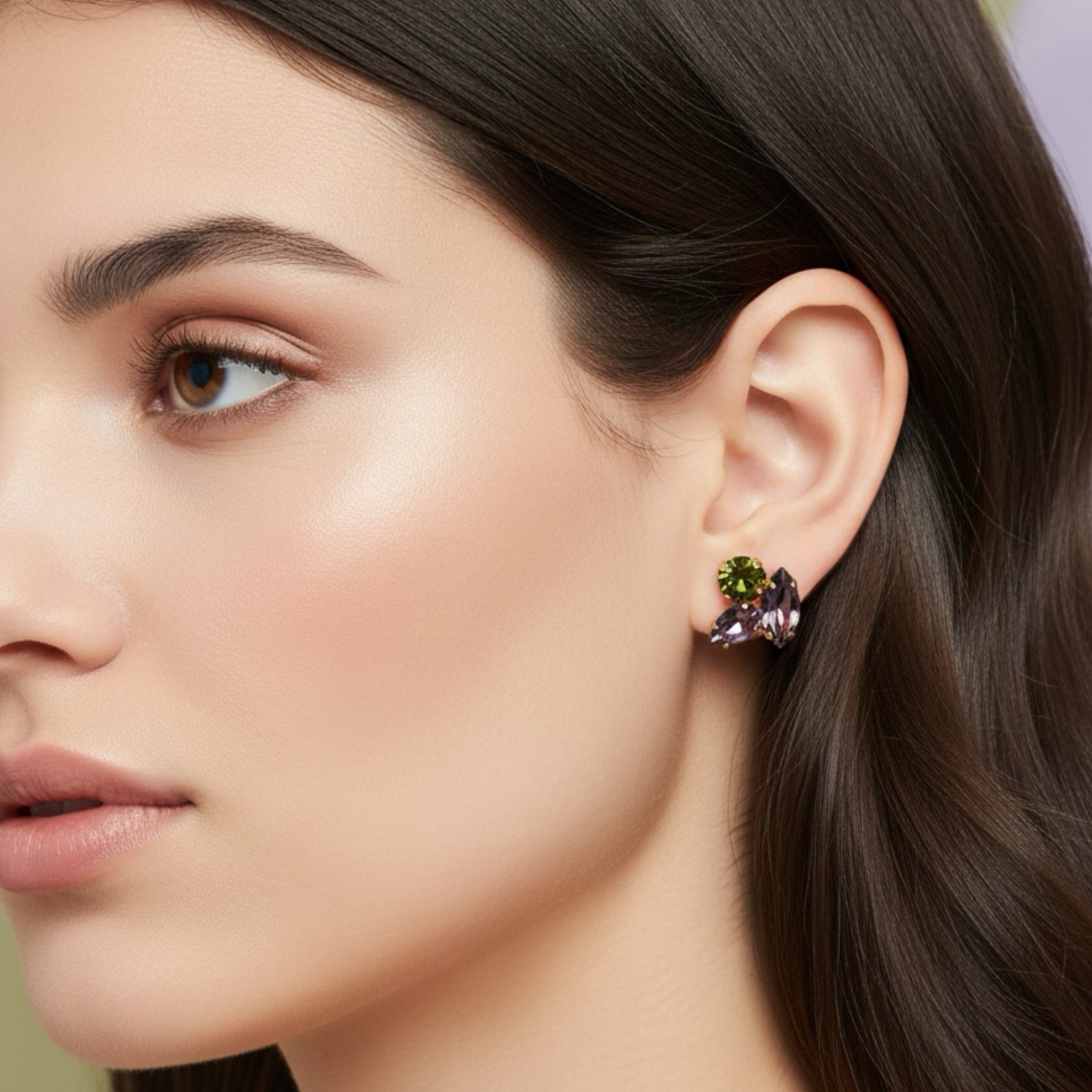 Pendientes Flor Olivo y Amatista - Piedra de Toque