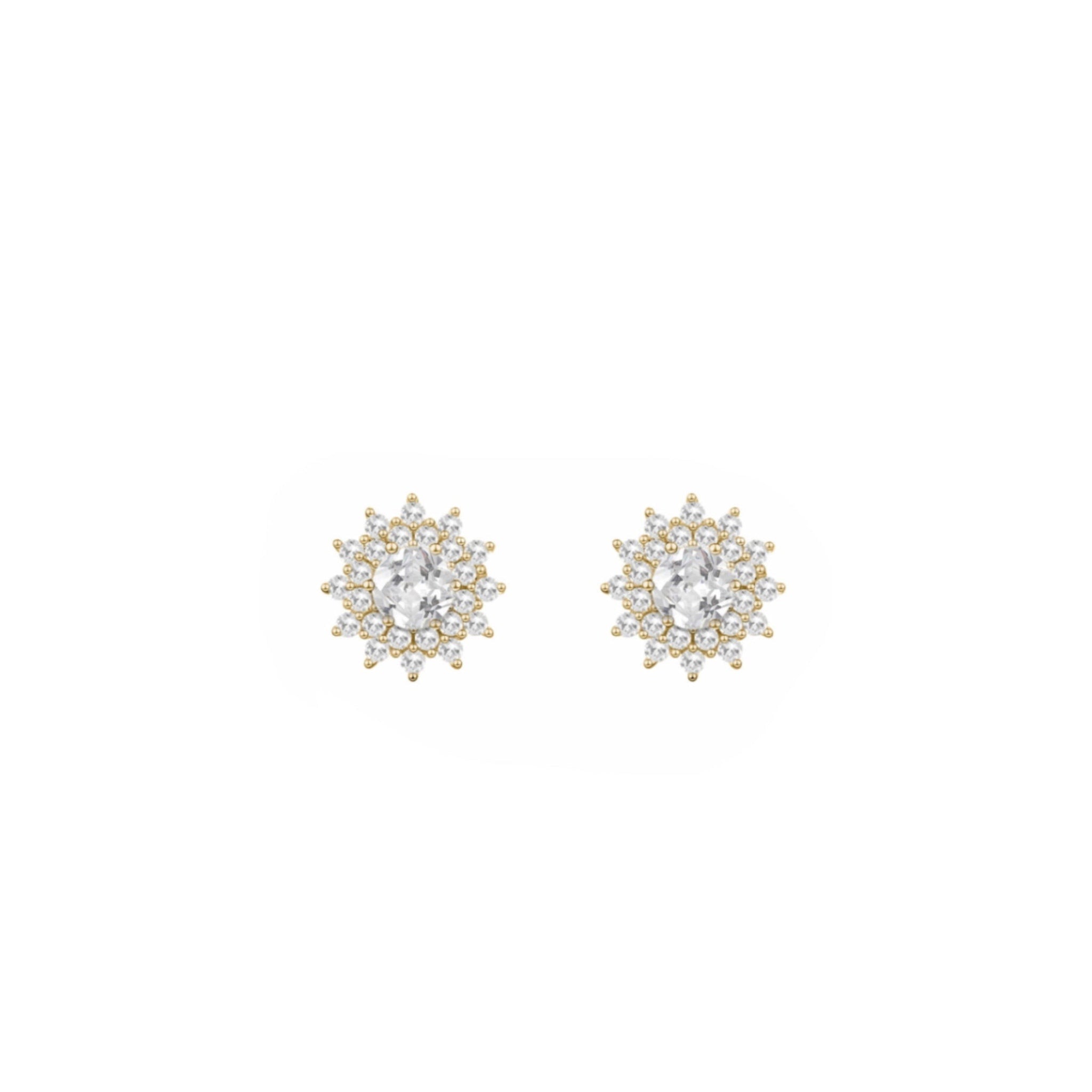 Pendientes Flor Transparente Oro - Piedra de Toque