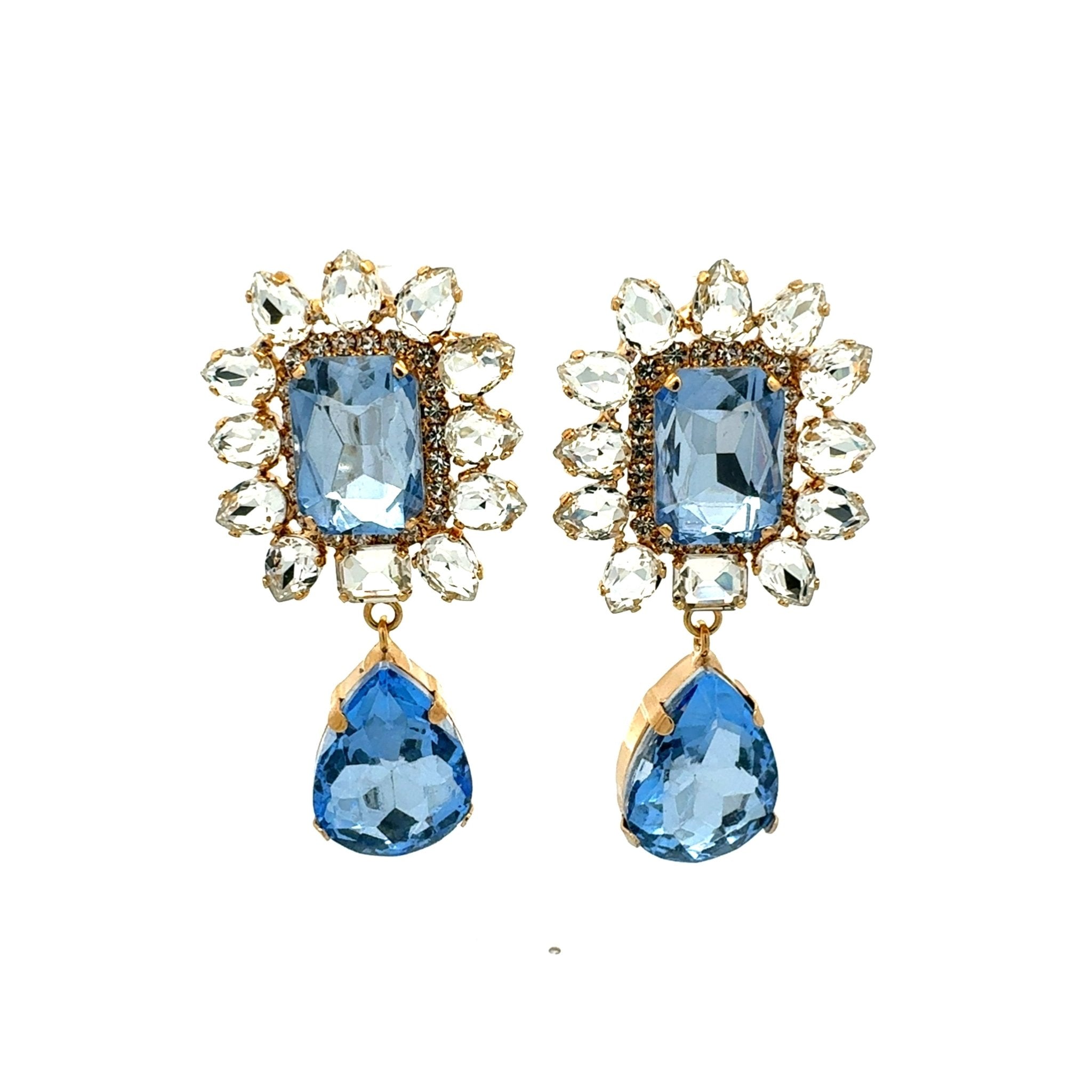 Pendientes Frame Drop Azul y Cristales - Piedra de Toque