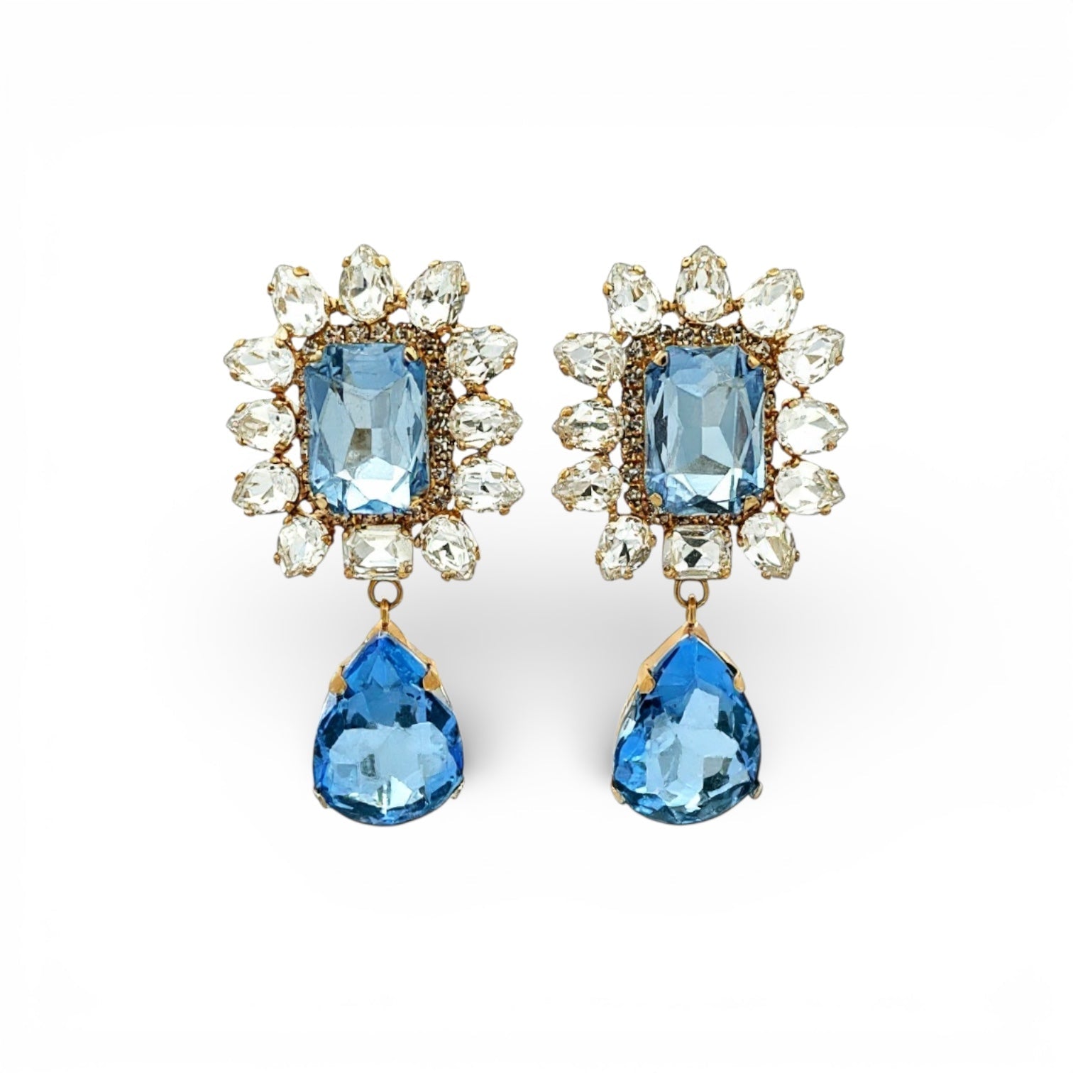 Pendientes Frame Drop Azul y Cristales - Piedra de Toque