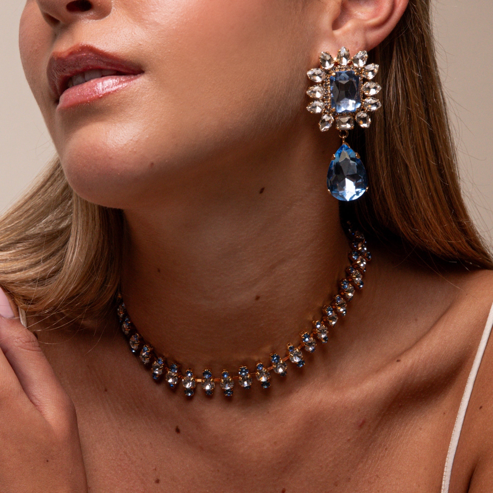 Pendientes Frame Drop Azul y Cristales - Piedra de Toque