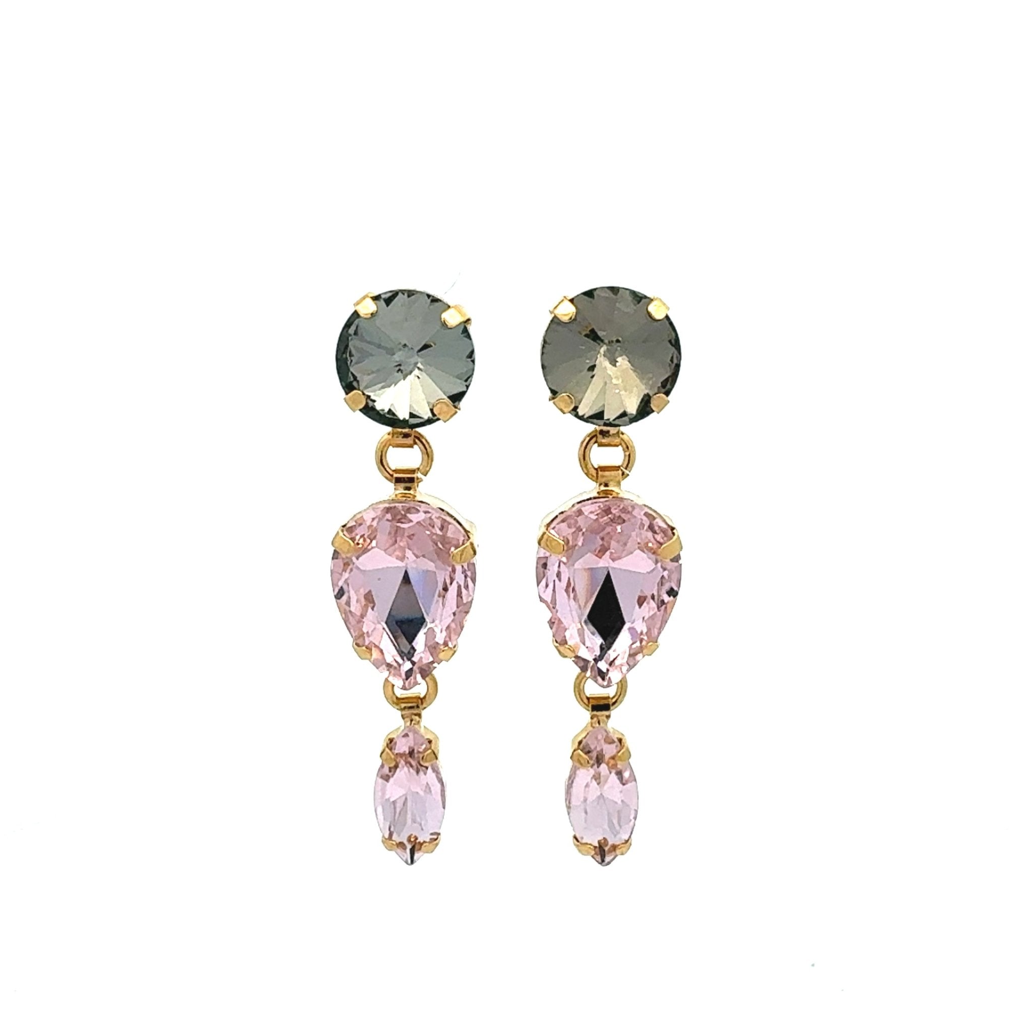 Pendientes Gotas Diamante Negro y Rosa Palo - Piedra de Toque