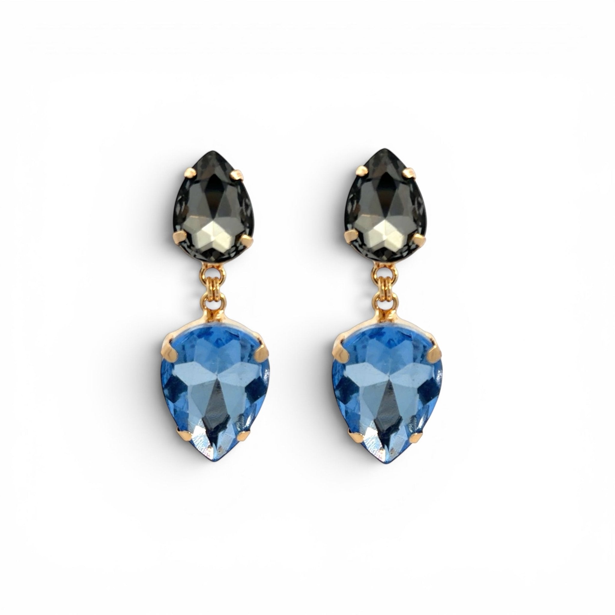 Pendientes Gotas Diamante Negro y Zafiro Claro - Piedra de Toque