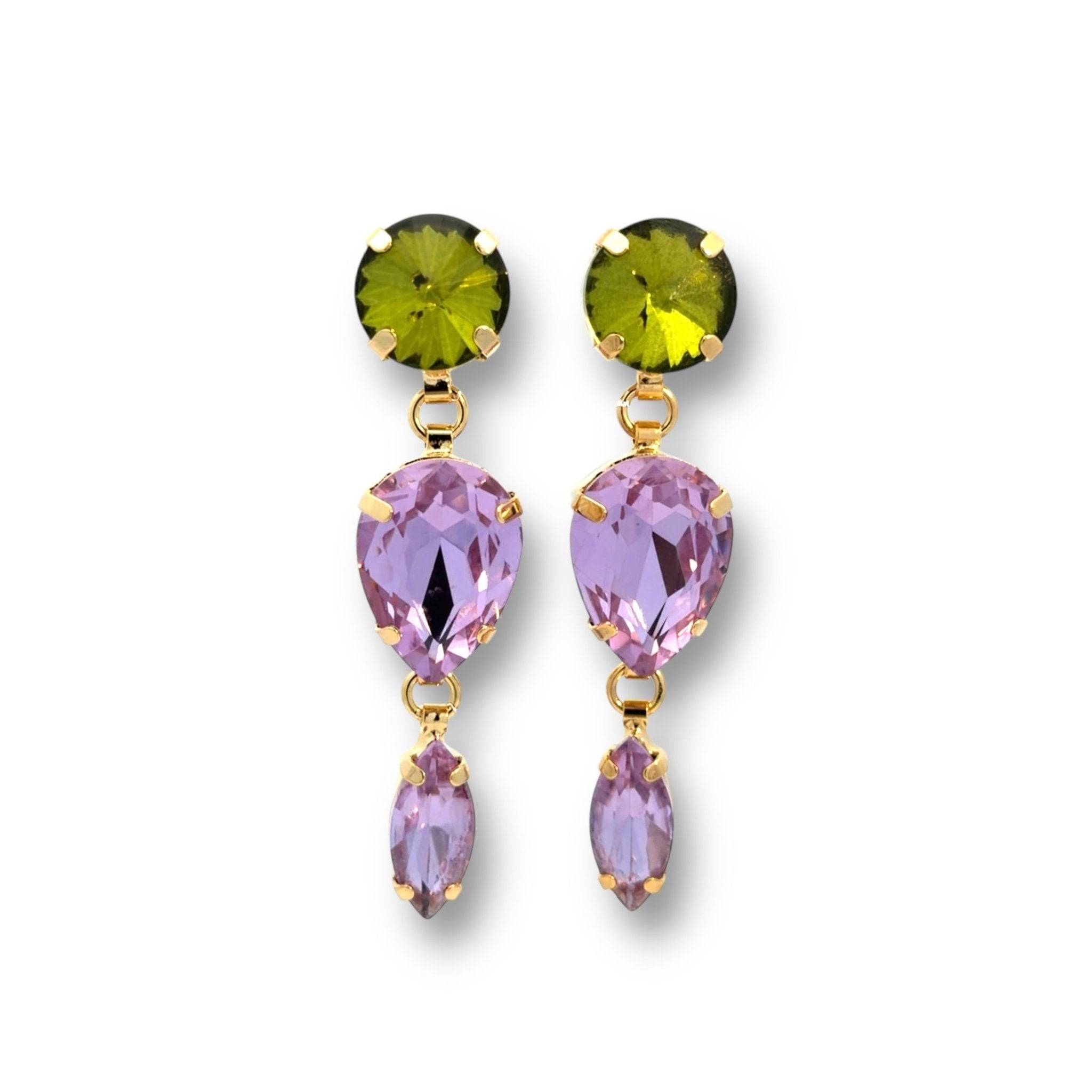 Pendientes Gotas Oliva y Violeta - Piedra de Toque