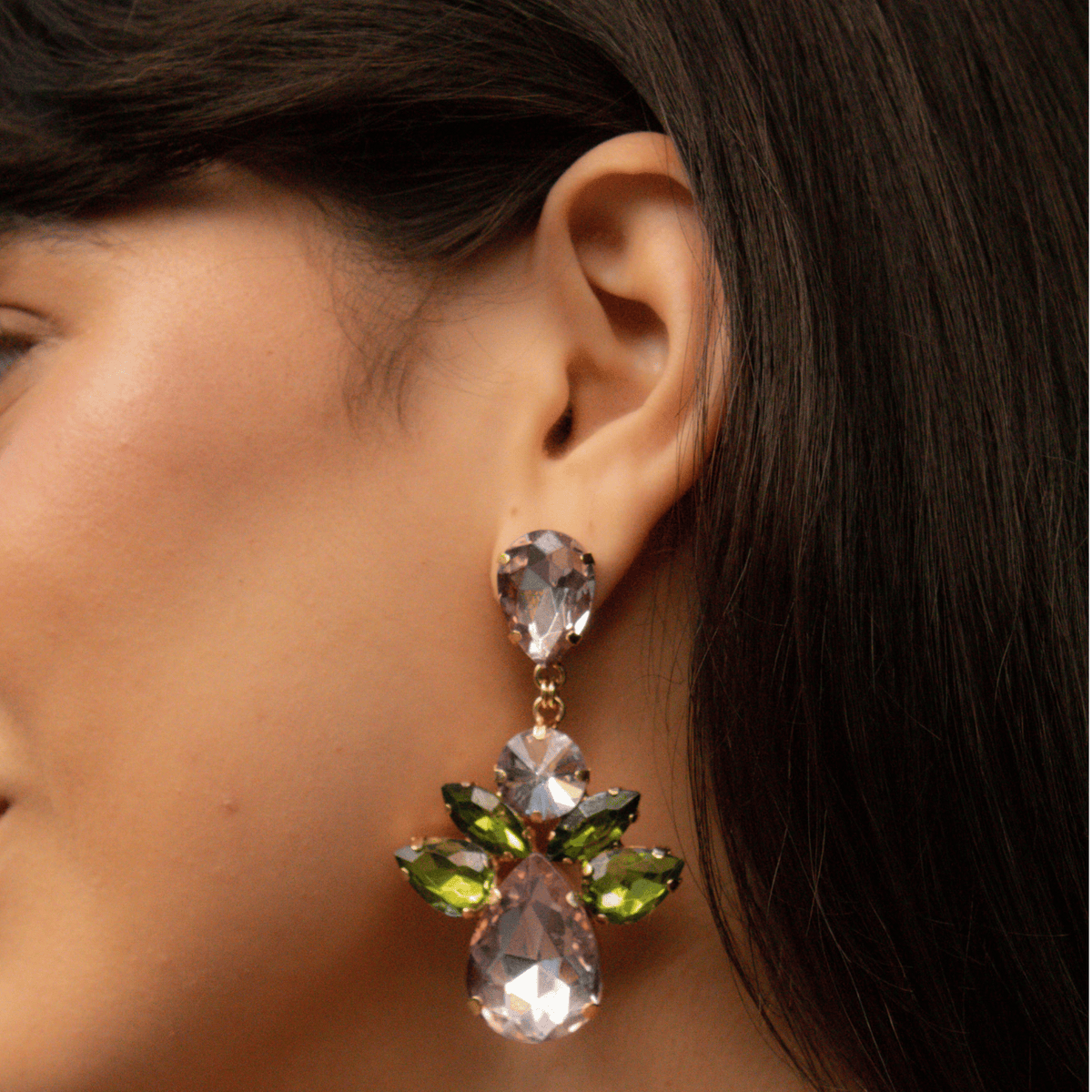 Pendientes Largos Flor Amatista y Olivo - Piedra de Toque