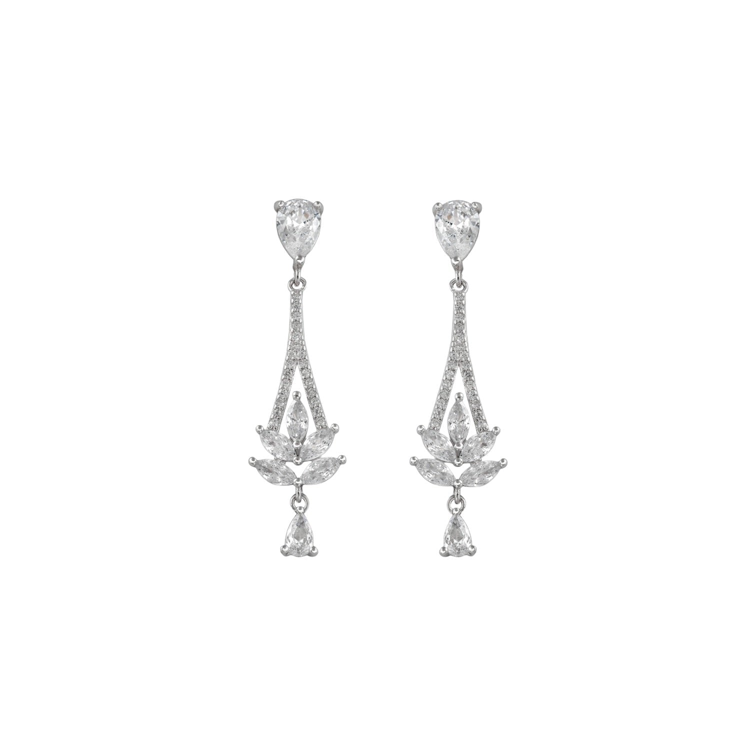 Pendientes Largos Flor Plata - Piedra de Toque