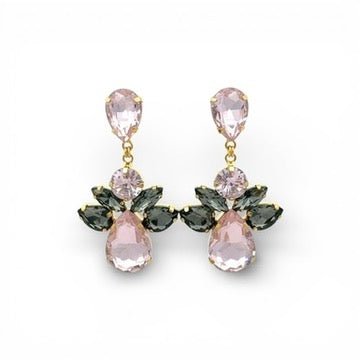 Pendientes Largos Flor Rosa y Gris - Piedra de Toque