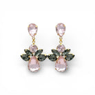 Pendientes Largos Flor Rosa y Gris - Piedra de Toque