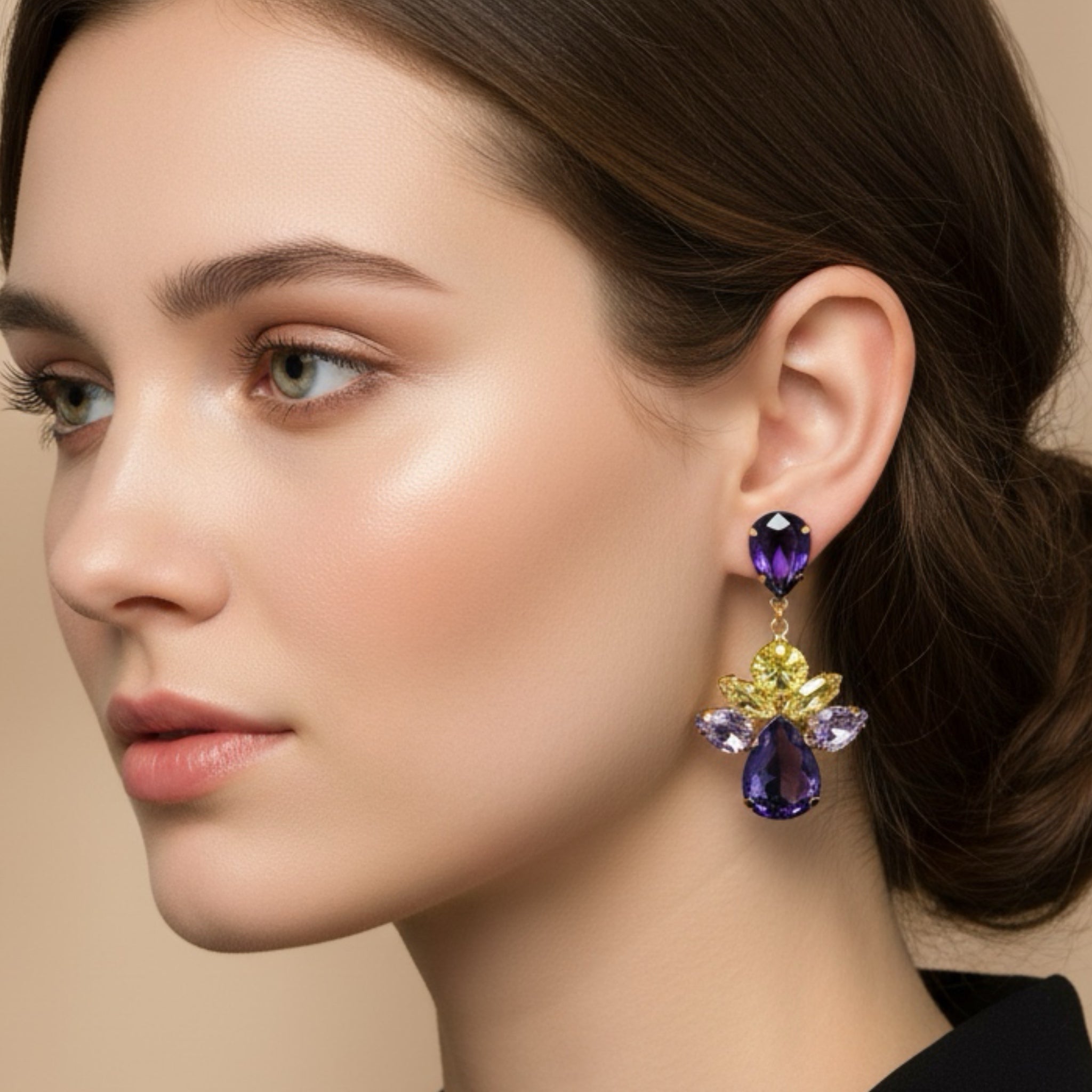 Pendientes Largos Flor Tanzanita y Jonquil - Piedra de Toque