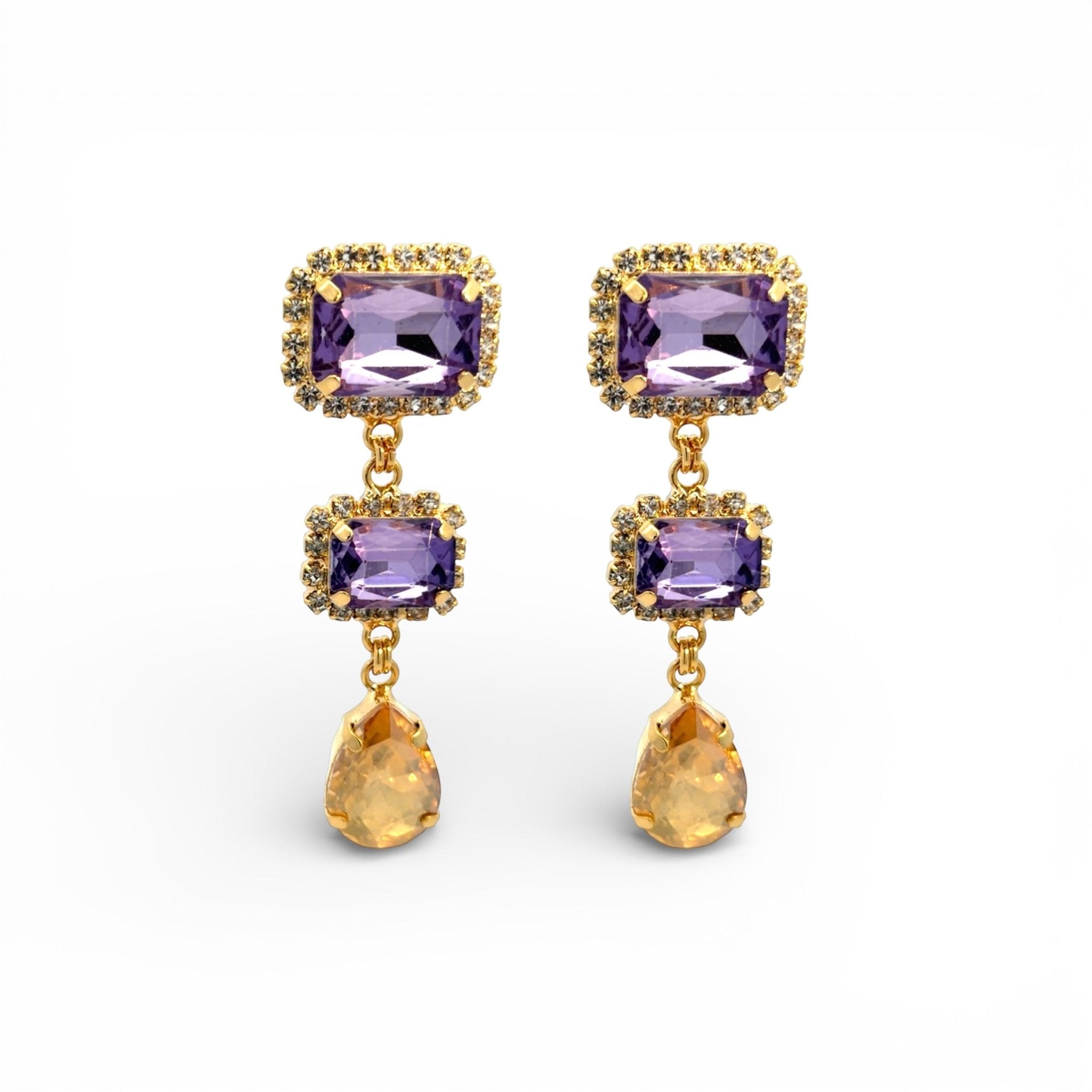 Pendientes Largos Morado y Champagne - Piedra de Toque