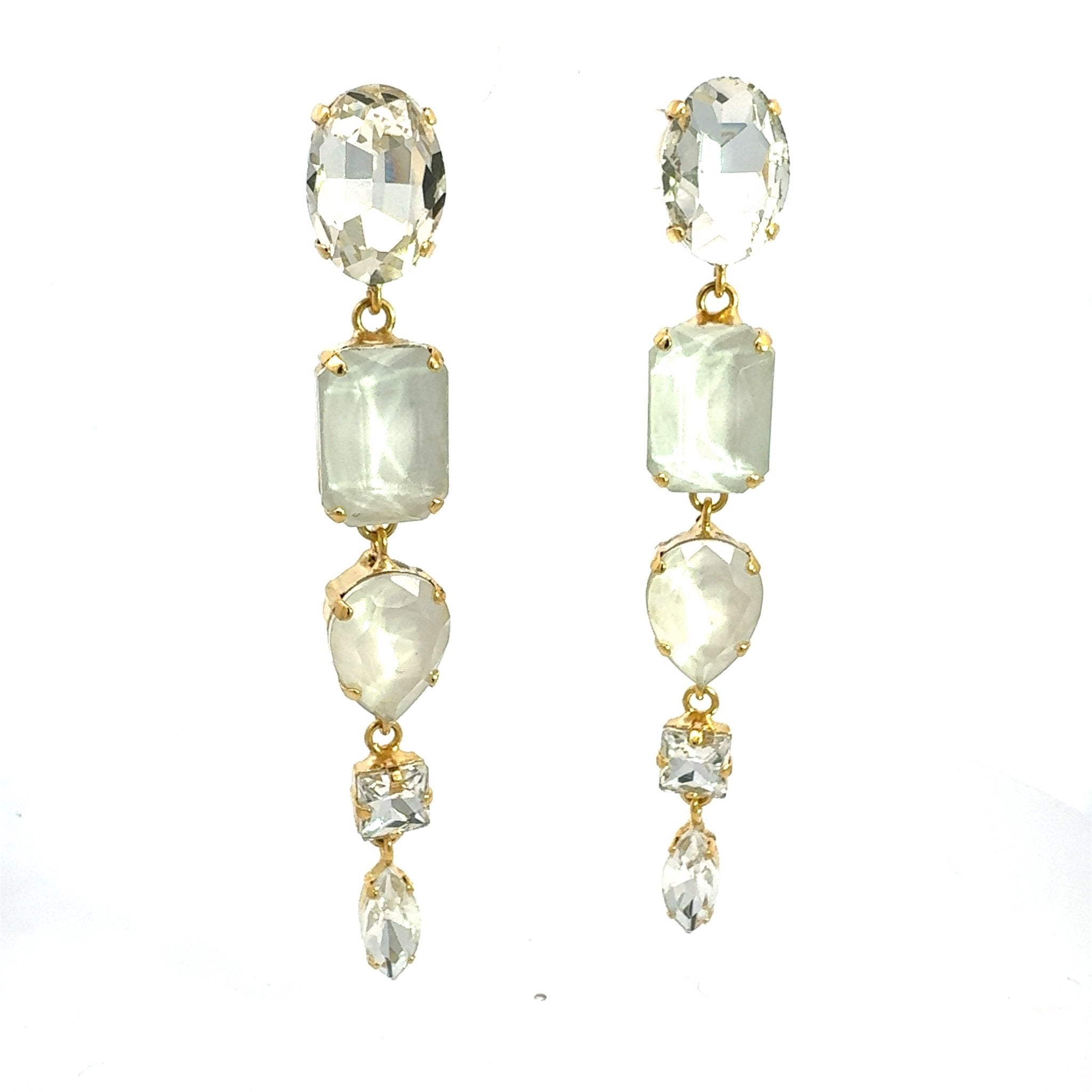 Pendientes Largos Ópalo Blanco y Cristal - Piedra de Toque