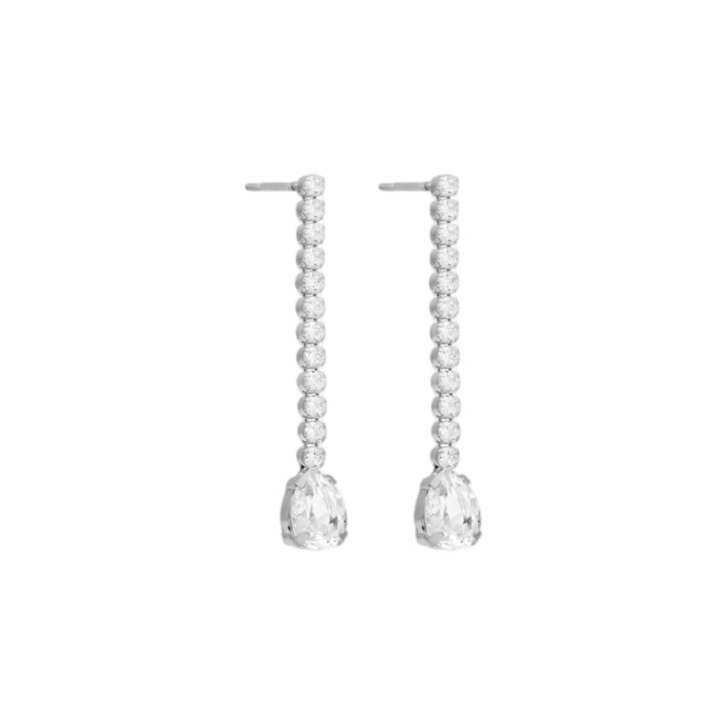 Pendientes Largos Riviera Gota Blanca Plata - Piedra de Toque
