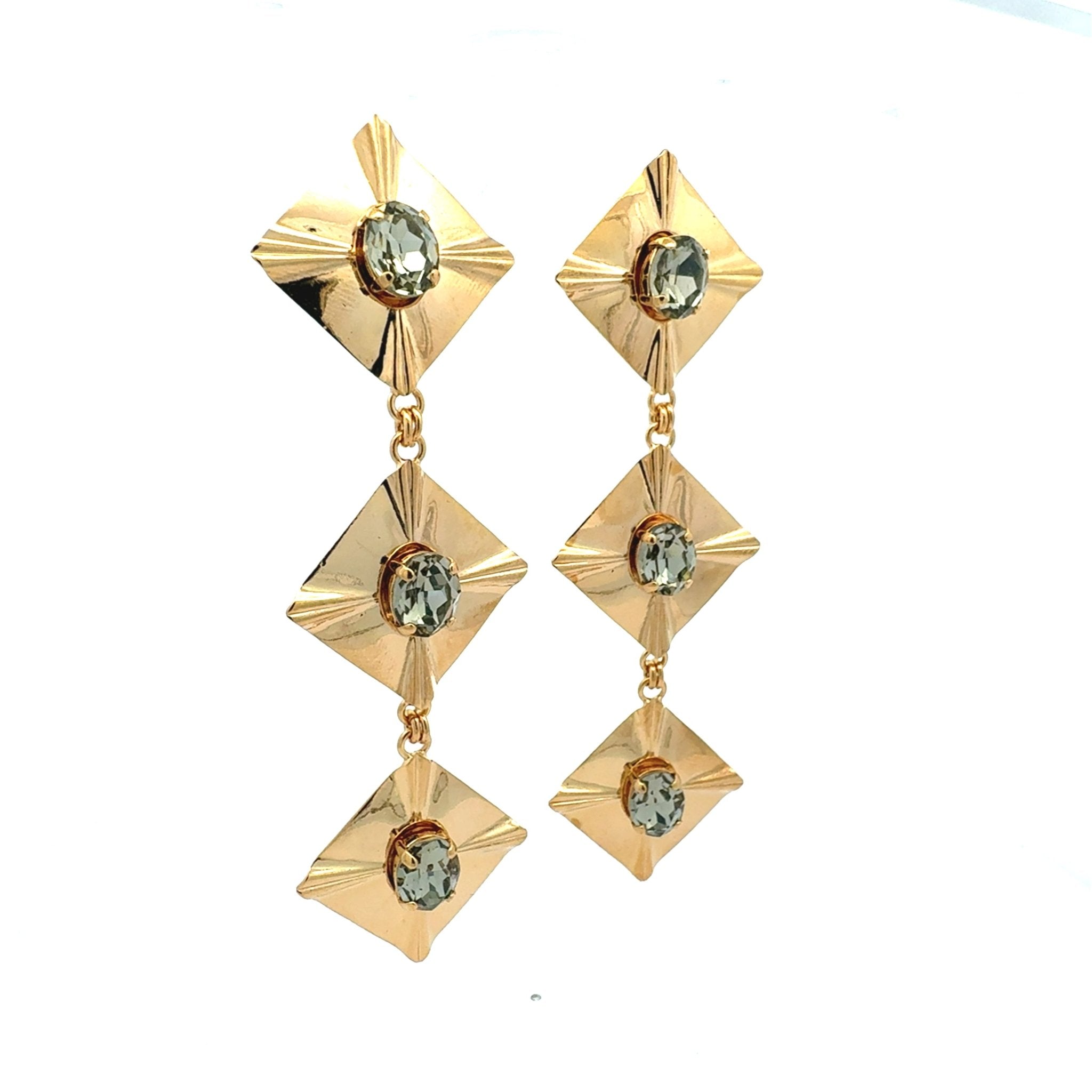 Pendientes Largos Rombos y Diamante Negro - Piedra de Toque