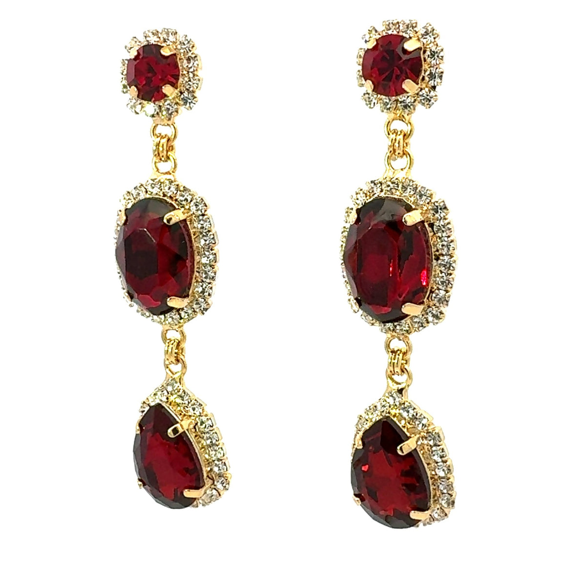 Pendientes Largos Rubí y Halo Brillante - Piedra de Toque