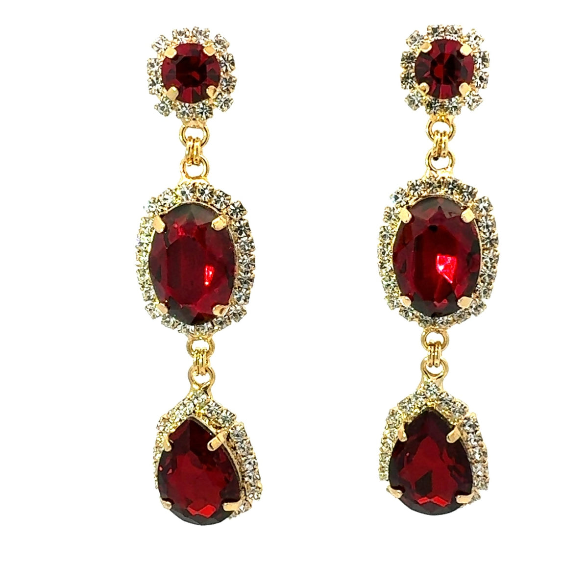 Pendientes Largos Rubí y Halo Brillante - Piedra de Toque