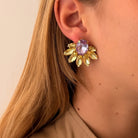 Pendientes Media Flor Amatista Clara y Amarillo - Piedra de Toque