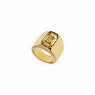 Sortija Ancha Dorada con Cristal Champagne - Piedra de Toque