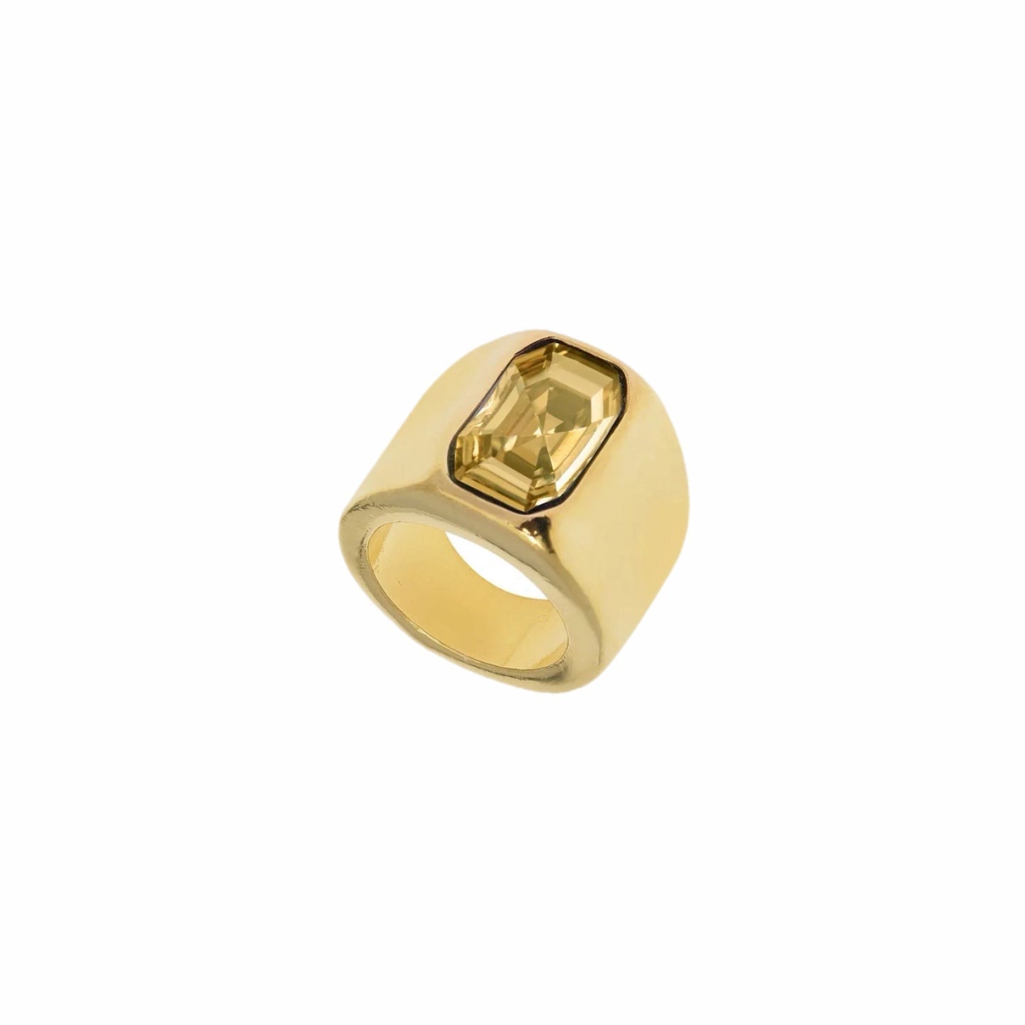 Sortija Ancha Dorada con Cristal Champagne - Piedra de Toque