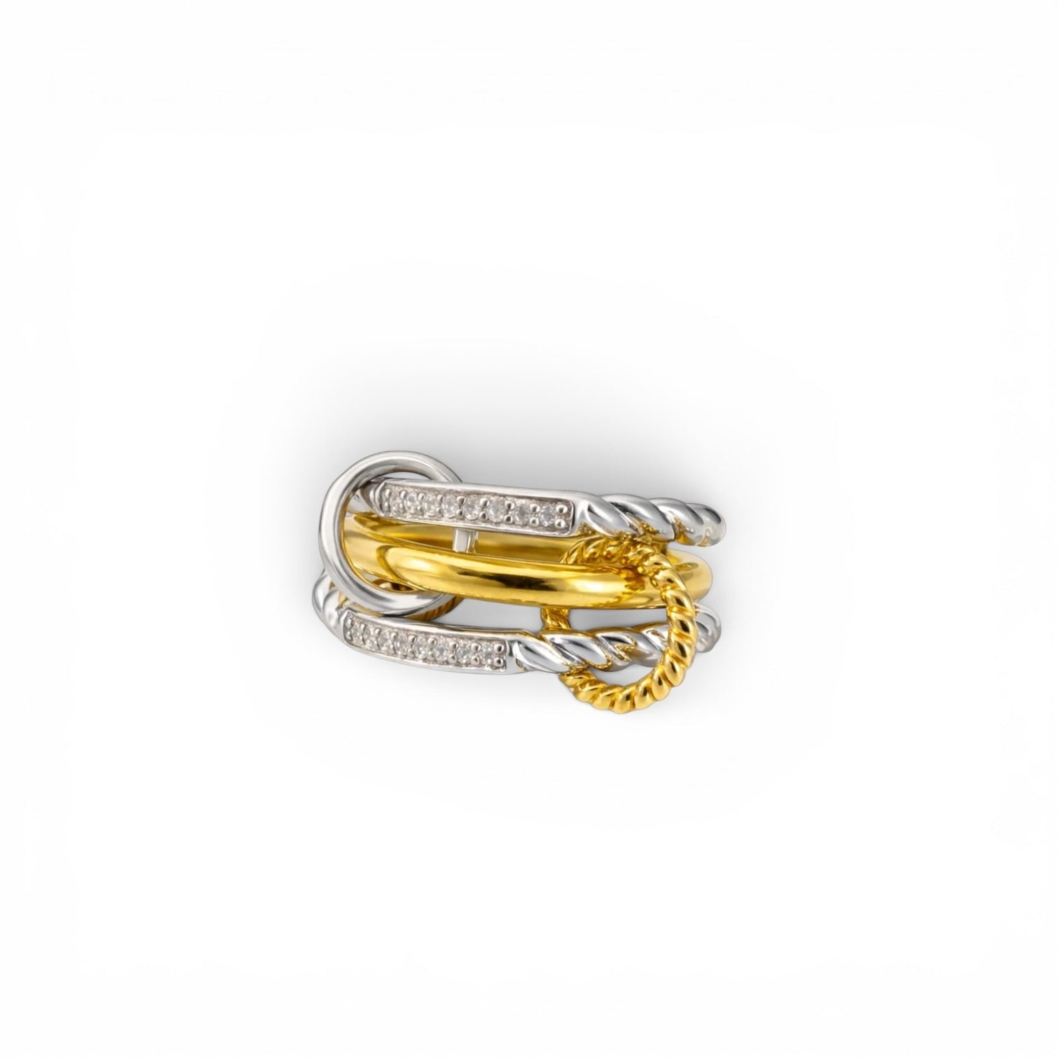 Sortija Carmella Triple Banda Oro y Plata - Piedra de Toque