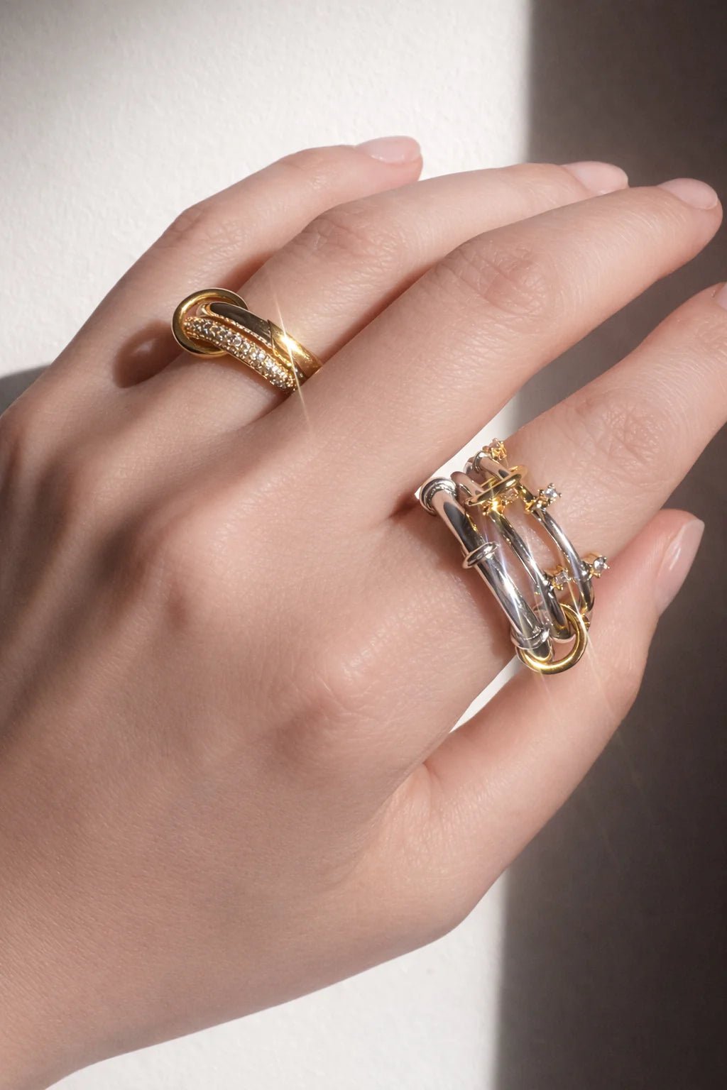 Sortija Clara Doble Banda Oro y Plata - Piedra de Toque
