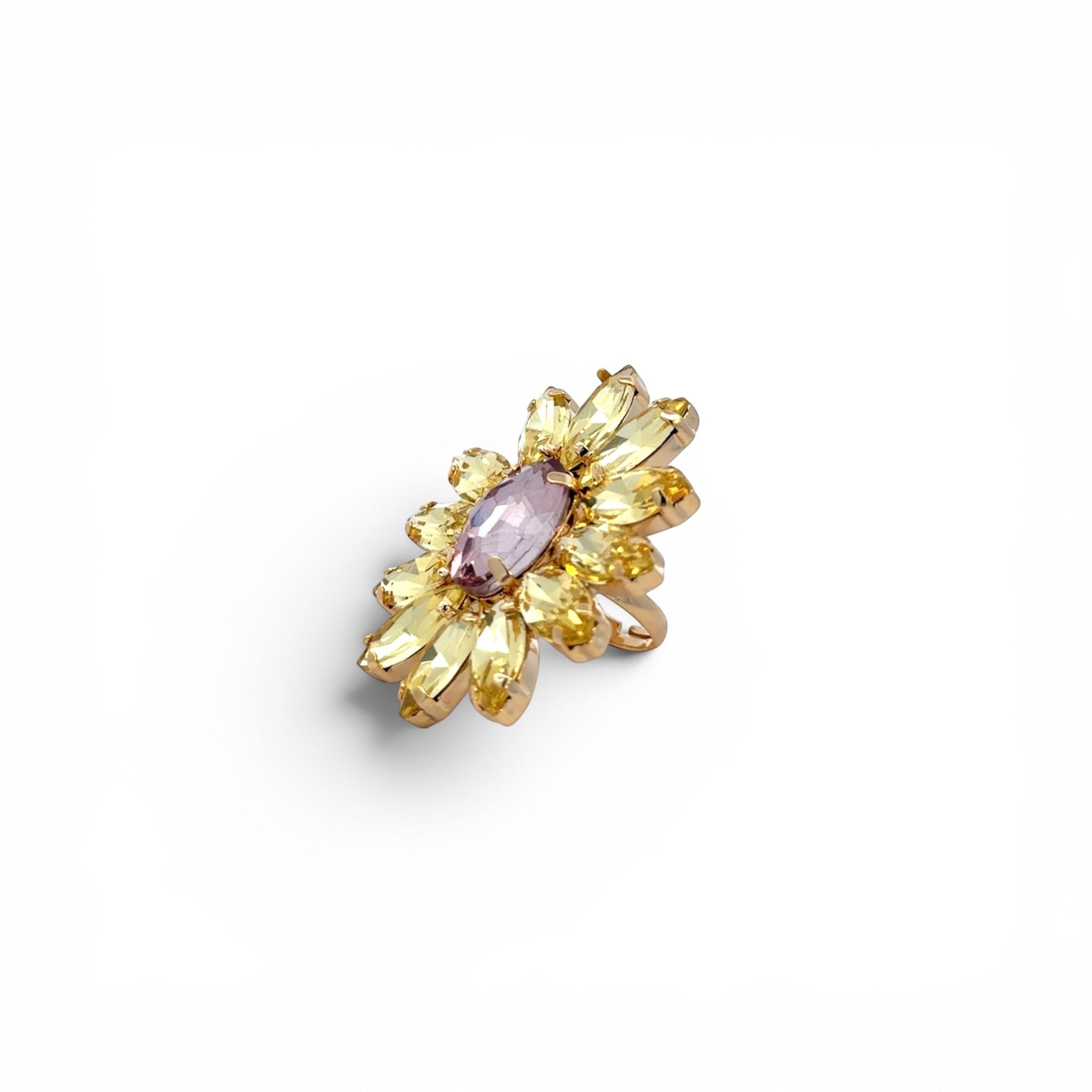 Sortija Flor Violeta y Amarillo Claro - Piedra de Toque