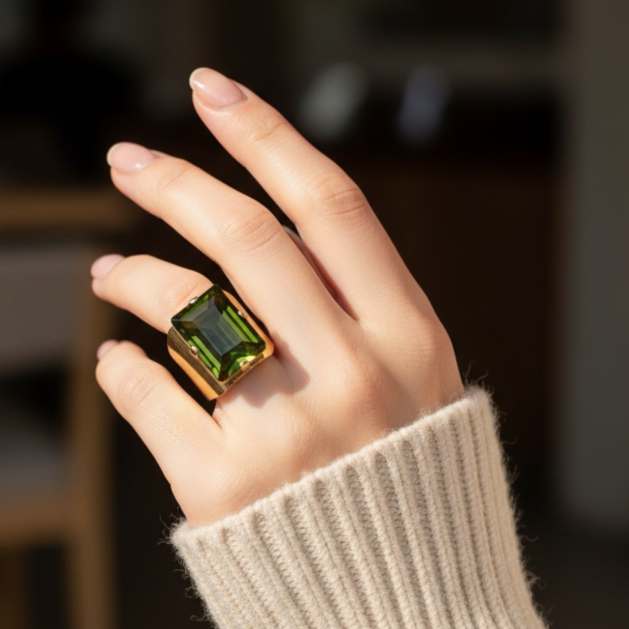 Sortija Rectángulo Verde Oliva - Piedra de Toque
